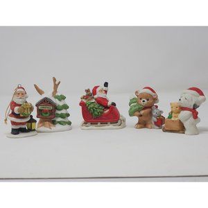 Set Of 5 Homco Christmas Figurines 2 Santas 2 Bears 1 Pine‎ Tree